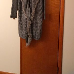 Medium gray sweather long jacket. Trimmed with fur